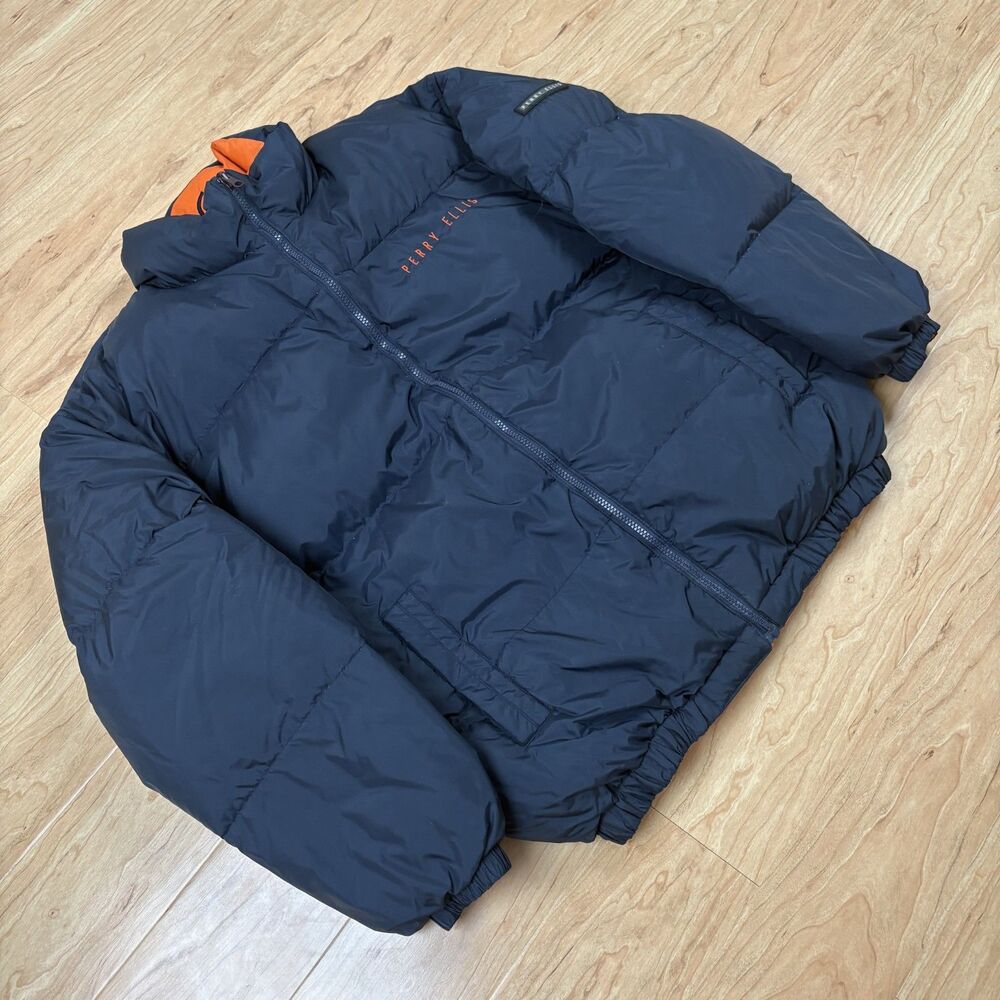 Perry Ellis Navy Blue & Orange interior ~ Large Minimalistic Puffer Jacket